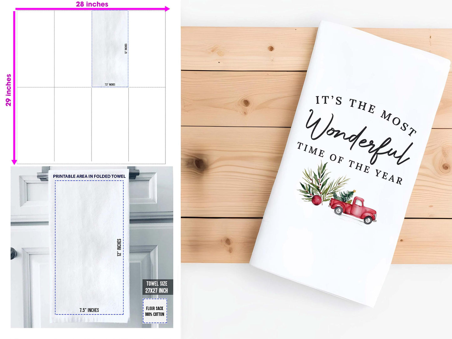 Christmas Kitchen Towel - It's the Most Wonderful Time of the Year, Red Truck Decor, Farmhouse Gift - Organic Cotton Tea Towel