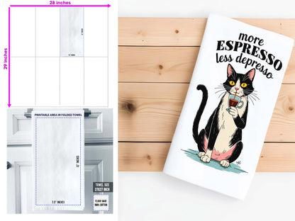 More Espresso Less Depresso, Funny Cat Kitchen Towel, Coffee Lover Gift, Cute Kitchen Decor