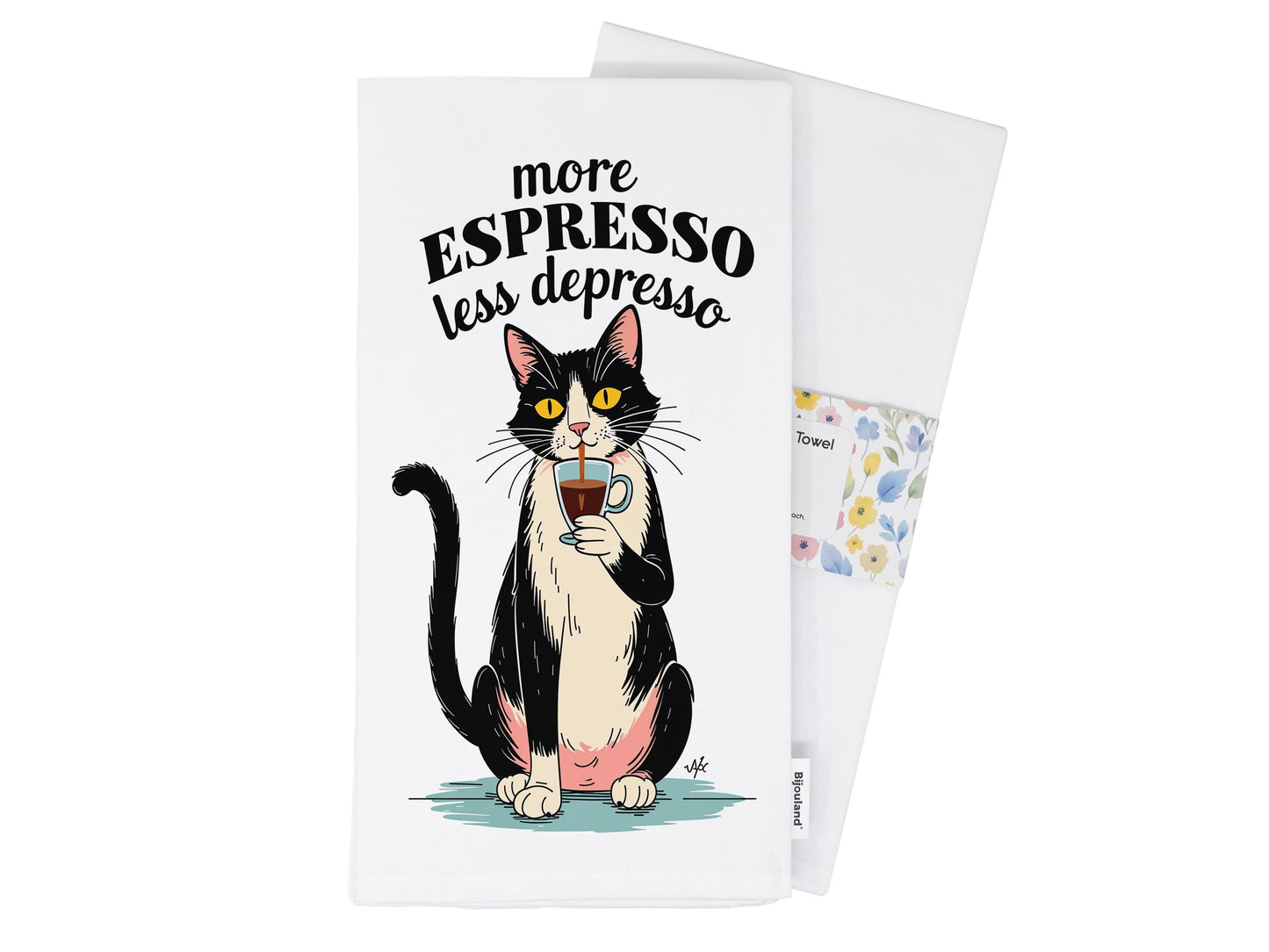 More Espresso Less Depresso, Funny Cat Kitchen Towel, Coffee Lover Gift, Cute Kitchen Decor