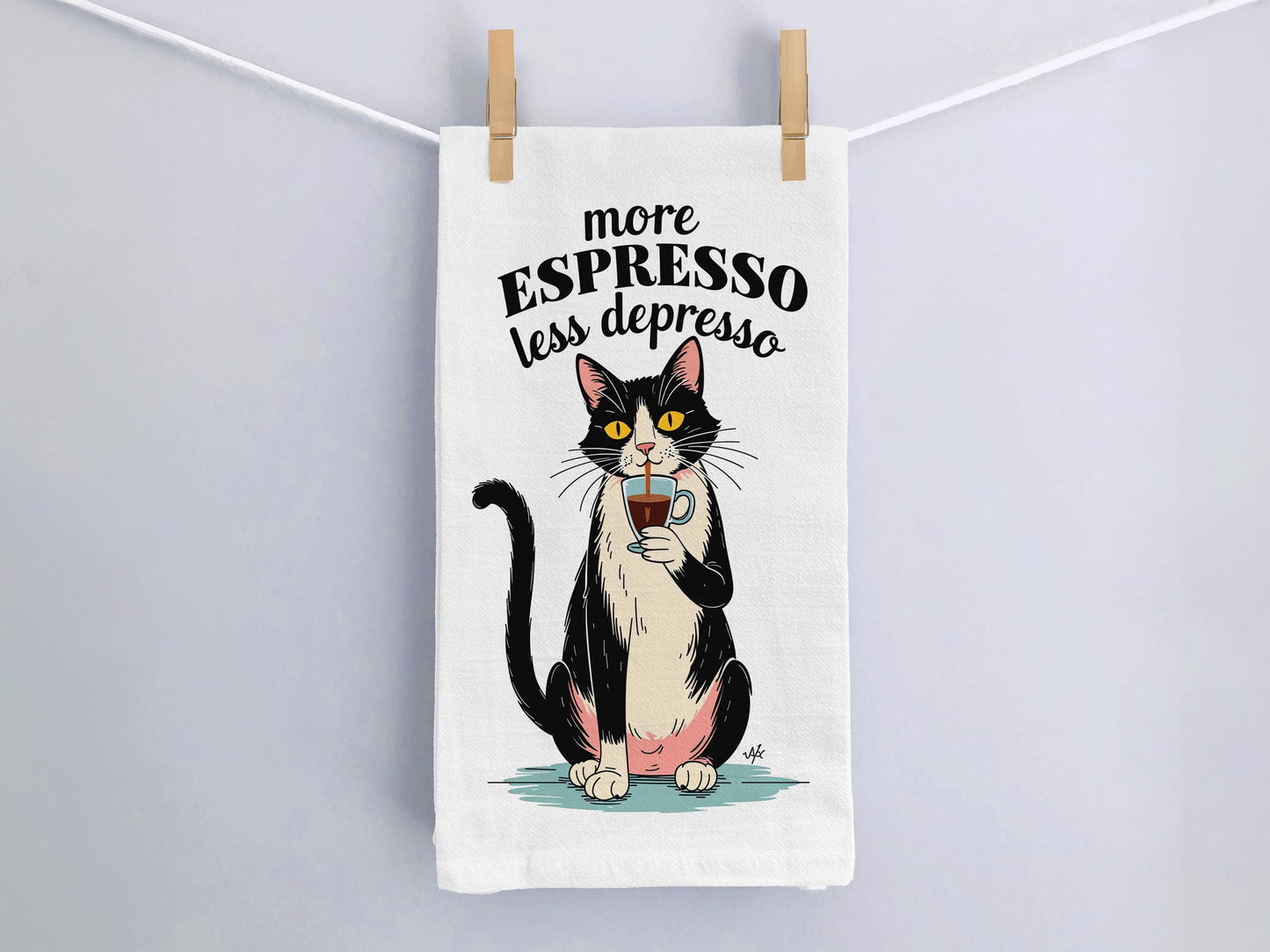 More Espresso Less Depresso, Funny Cat Kitchen Towel, Coffee Lover Gift, Cute Kitchen Decor