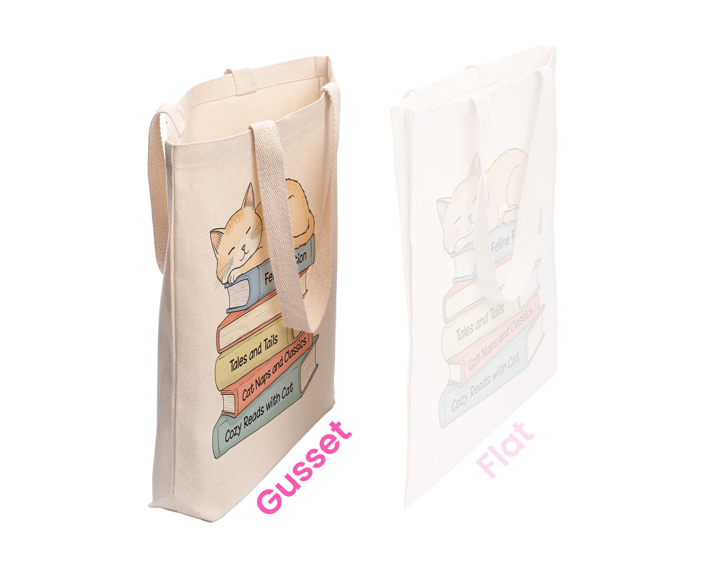 Cat Lover Tote Bag, Eco-Friendly Canvas Bag, Cute Book and Cat Design, Literary Gift