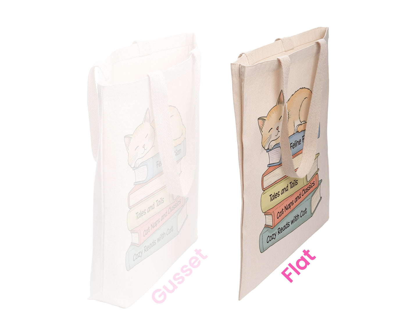 Cat Lover Tote Bag, Eco-Friendly Canvas Bag, Cute Book and Cat Design, Literary Gift