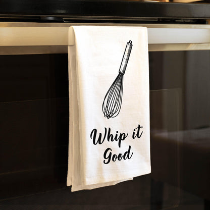 Whip It Good Kitchen Towel - Funny Cooking Pun Gift for Bakers & Chefs - Flour Sack Organic Cotton Towel