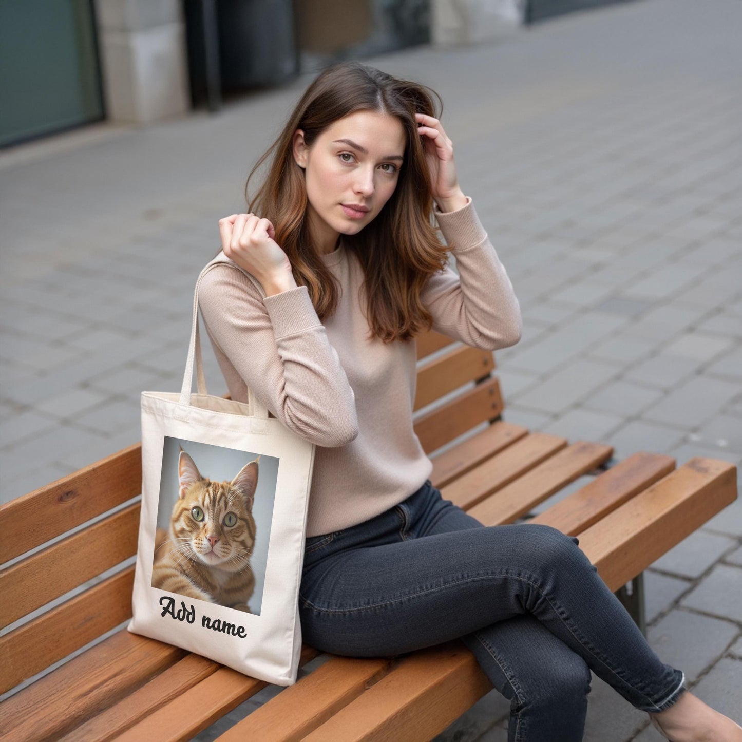 Custom Pet Photo & Name Tote Bag - Personalized Dog Cat Portrait - Eco-Friendly Canvas Bag - Dog Mom Cat Dad Gift