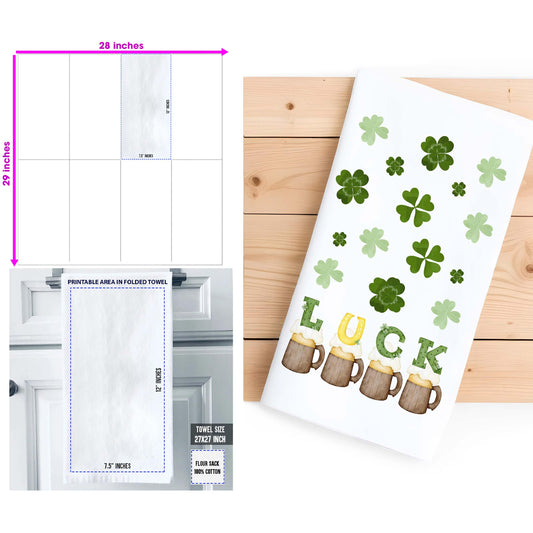 Luck St. Patrick's Day Towel - Shamrock & Beer Mug Kitchen Decor - Irish Gift - Flour Sack Organic Cotton Tea Towel