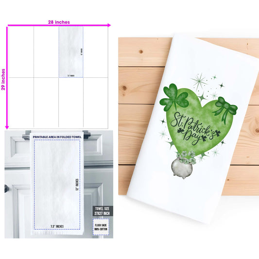 St. Patrick's Day Kitchen Towel, Shamrock Heart with Pot of Gold - Flour Sack Organic Cotton Tea Towel