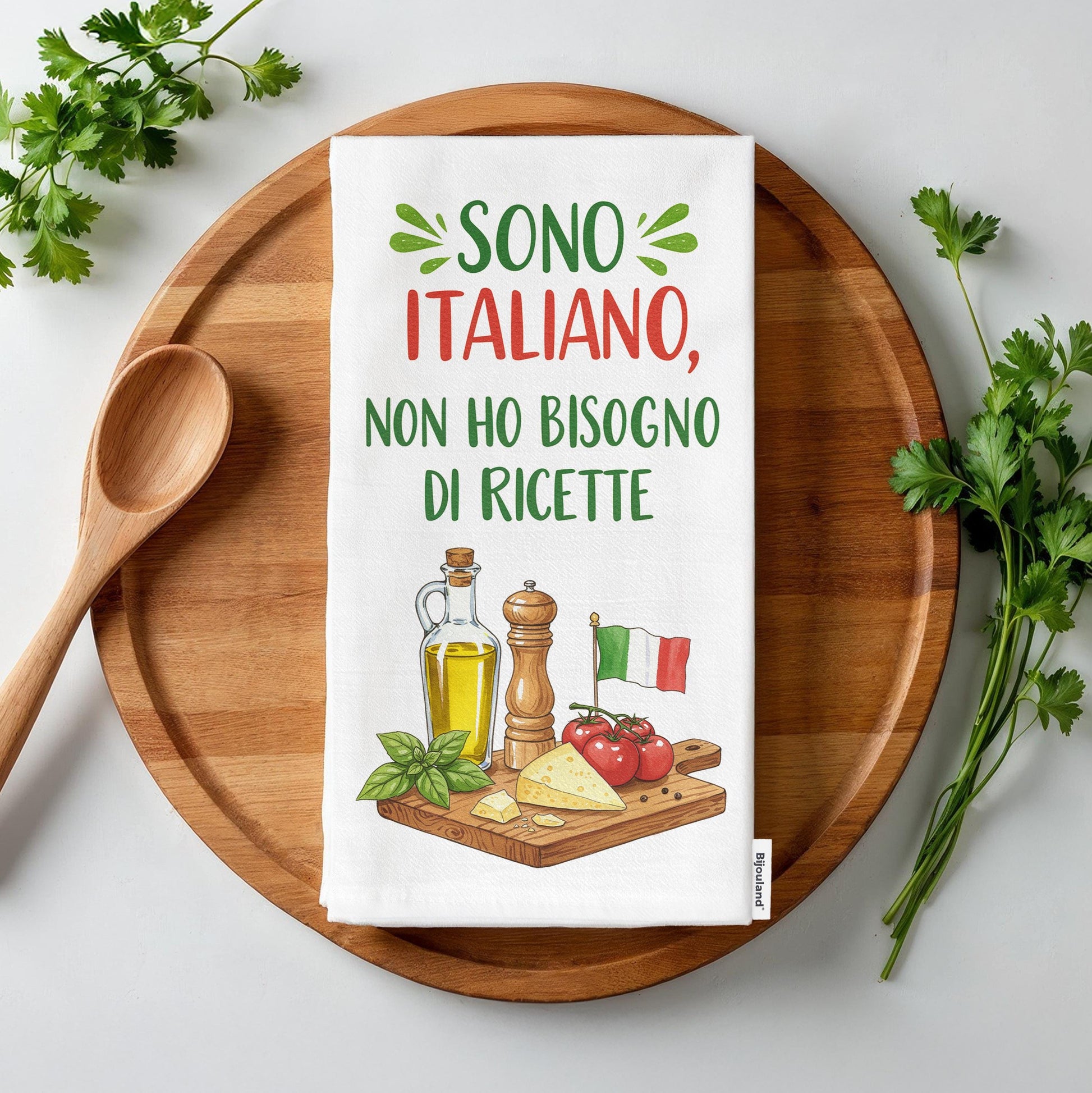 Funny Italian Kitchen Tea Towel - organic cotton flour sack kitchen towel