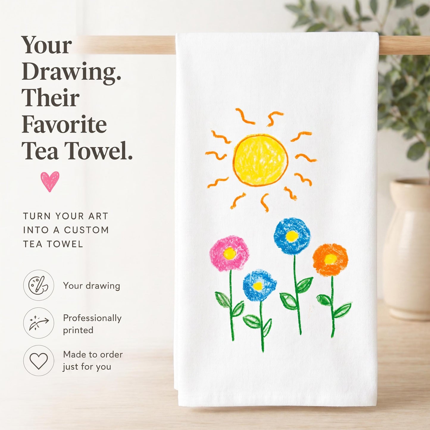 Personalized Child's Drawing Kitchen Tea Towel