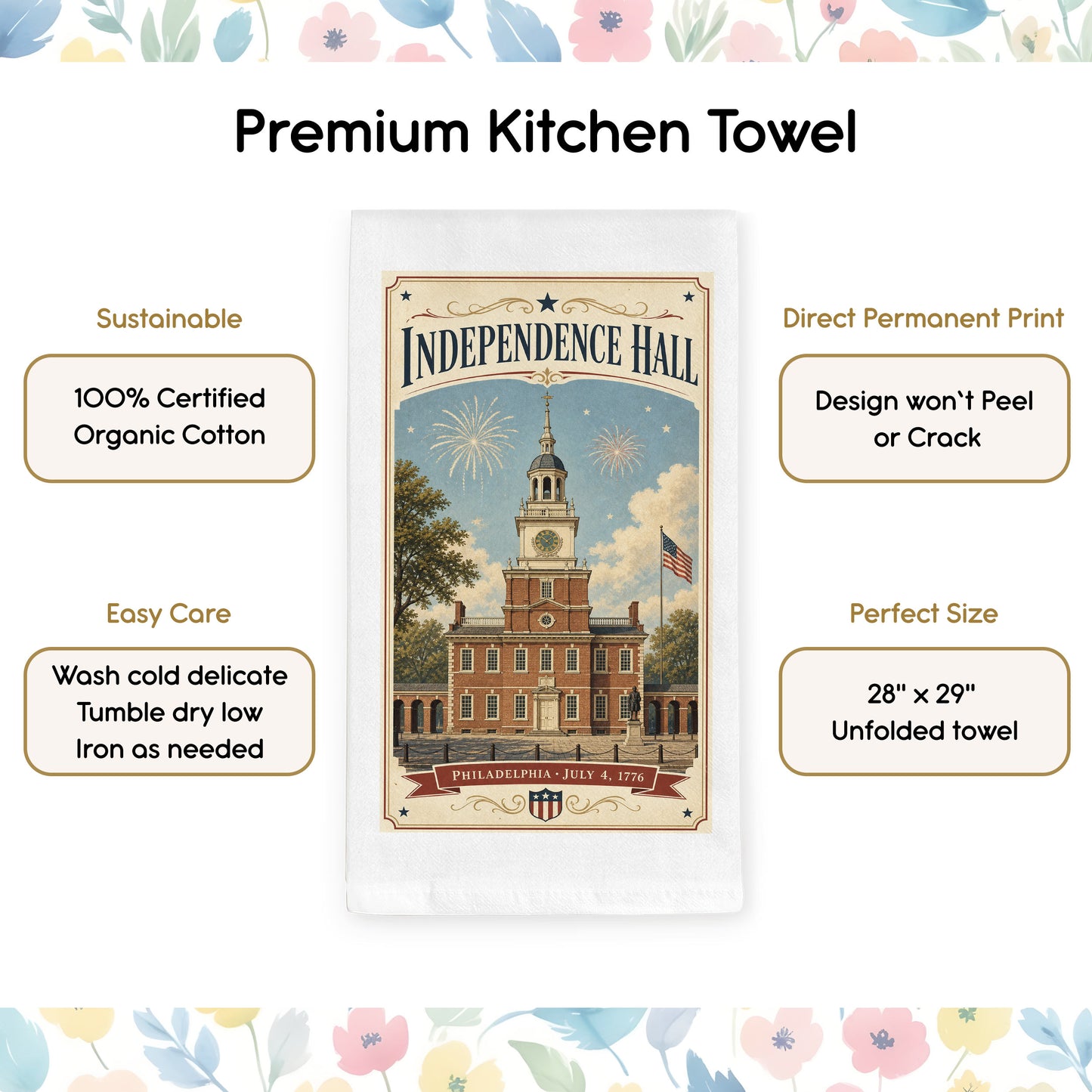 Independence Hall postcard tea towel product benefits