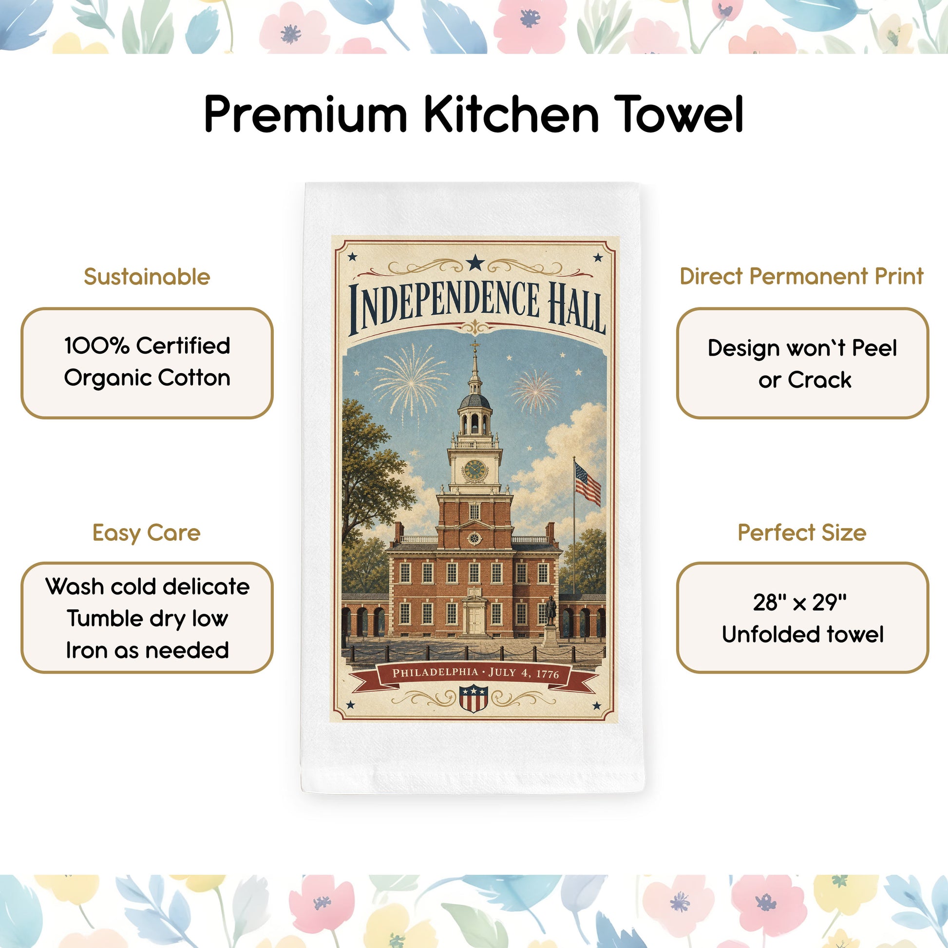 Independence Hall postcard tea towel product benefits
