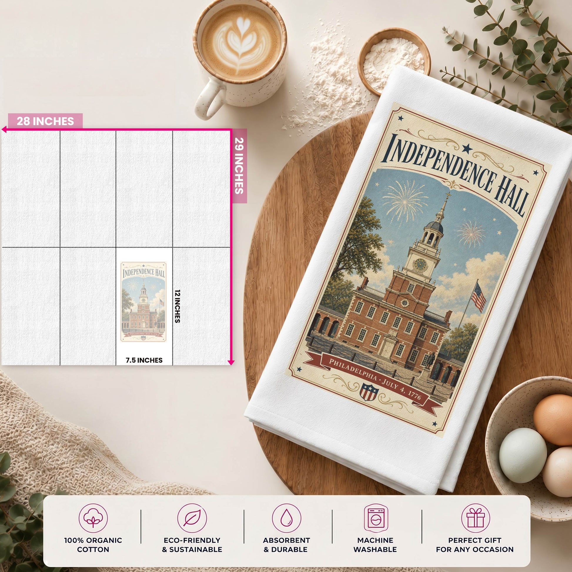 Independence Hall postcard tea towel package options