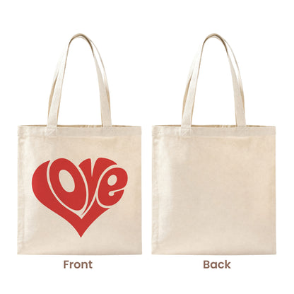 Love Cotton Canvas Tote Bag - Valentine's Day Gift - Reusable Eco-Friendly Durable Bag - Red Love Heart Design