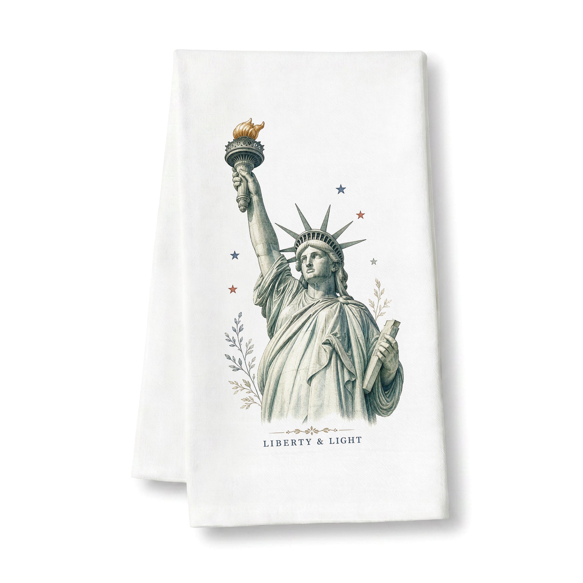 Liberty and Light Statue of Liberty tea towel on white background