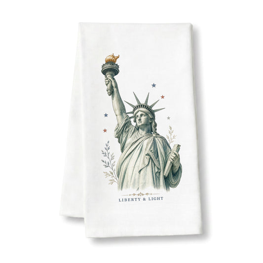 Liberty and Light Statue of Liberty tea towel on white background