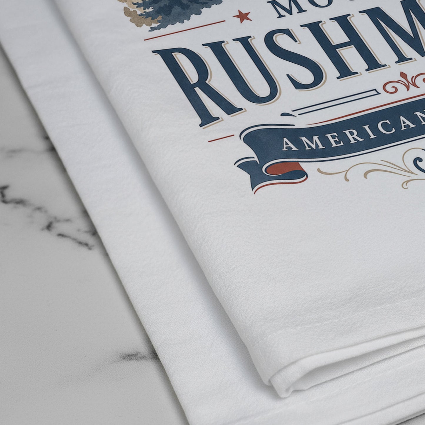 Close-up of the Mount Rushmore Heritage Tea Towel print