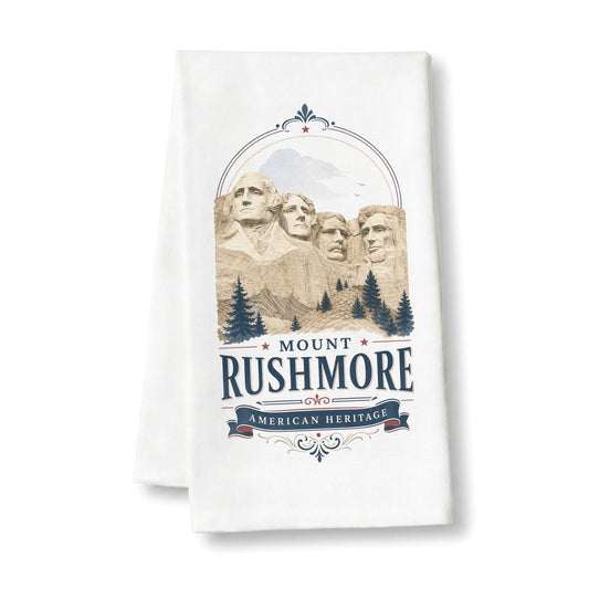Mount Rushmore Heritage Tea Towel on a white background