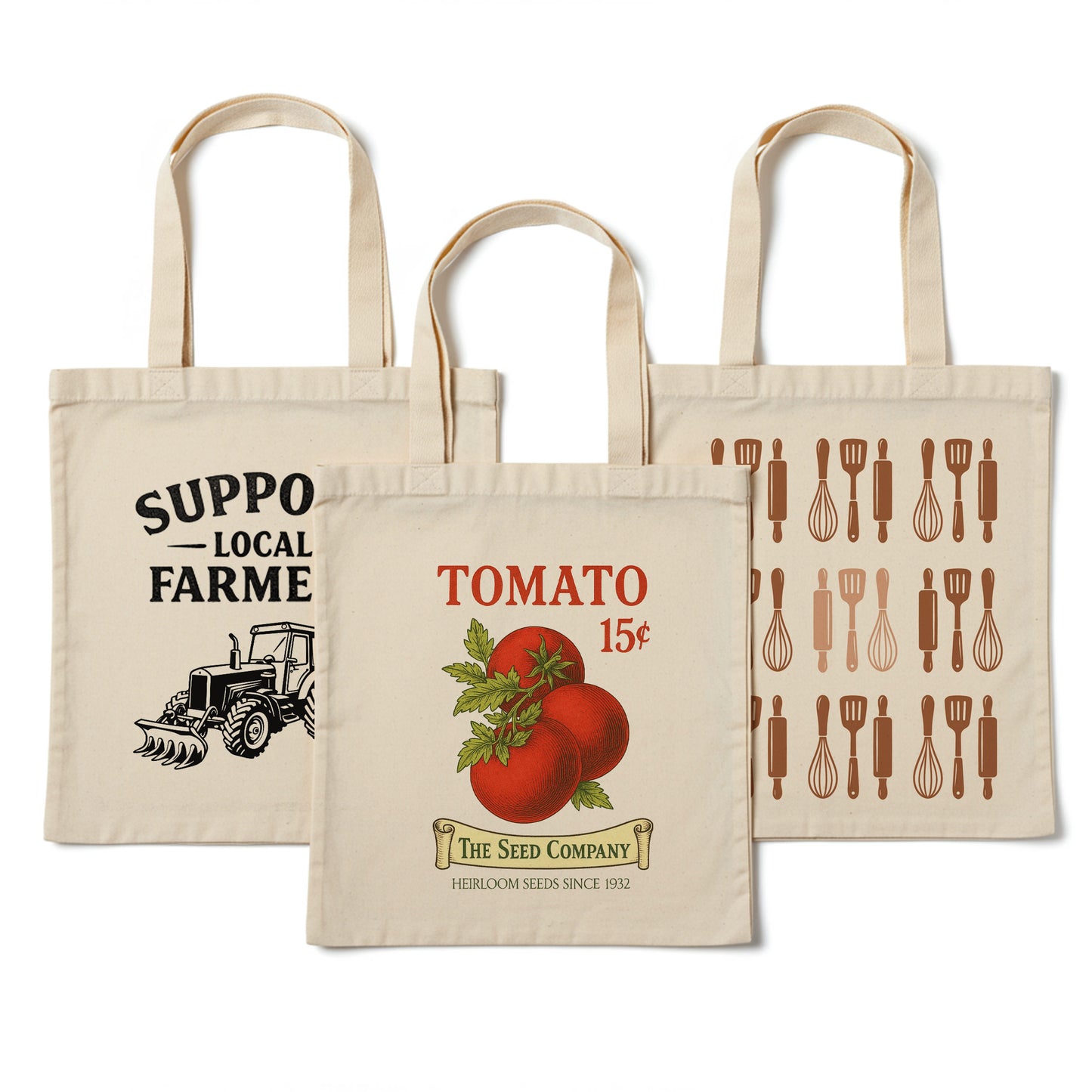 10 Custom Tote Bags, 1-Side Print, 12oz Canvas Cotton, 15x16 inches