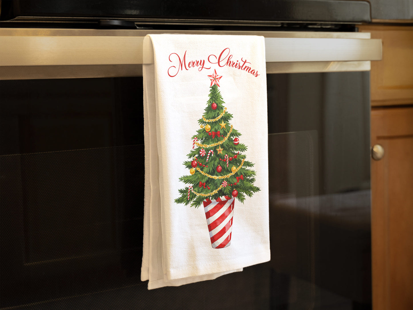 Candy Cane Tree and Poinsettia Vase - Holiday Tea Towels