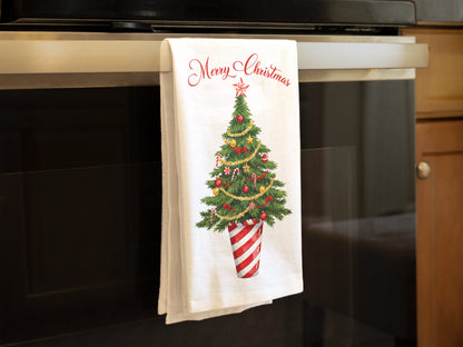Candy Cane Tree and Poinsettia Vase - Holiday Tea Towels