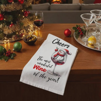 Snowman Wine Cocktail Christmas Kitchen Towel: Funny Holiday Hostess Gift