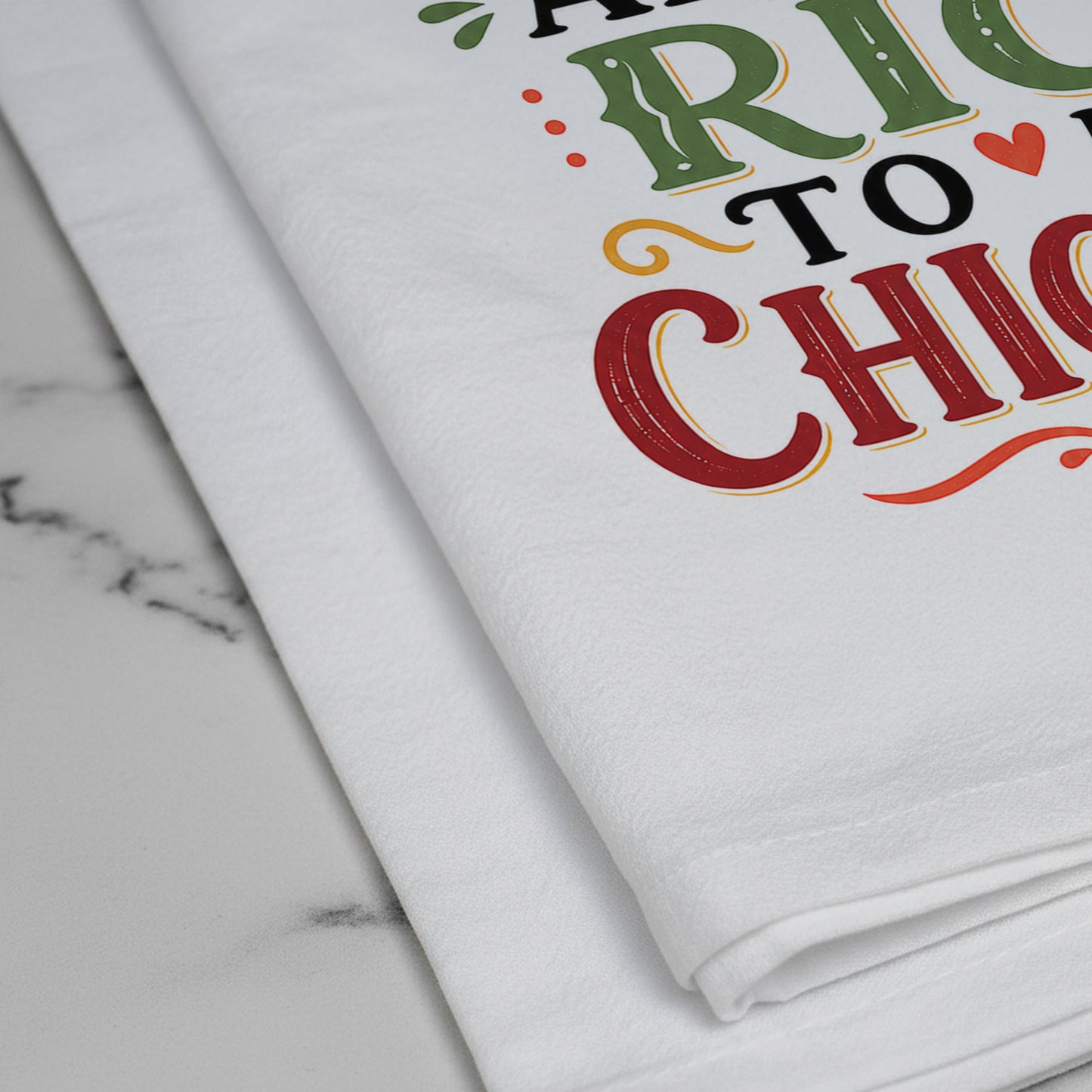 Close-up of the You Are the Rice to My Chicken kawaii food pun artwork printed on organic cotton flour sack fabric.
