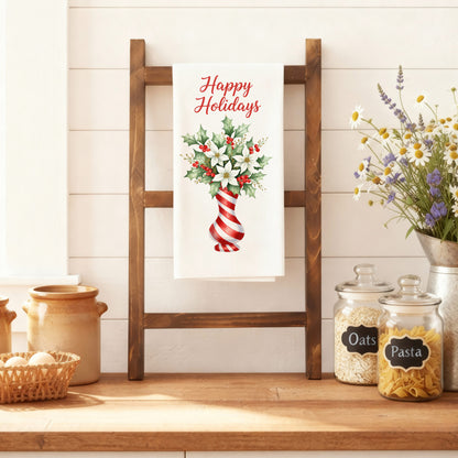 Candy Cane Tree and Poinsettia Vase - Holiday Tea Towels