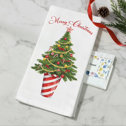 Candy Cane Tree and Poinsettia Vase - Holiday Tea Towels