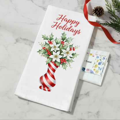 Candy Cane Tree and Poinsettia Vase - Holiday Tea Towels