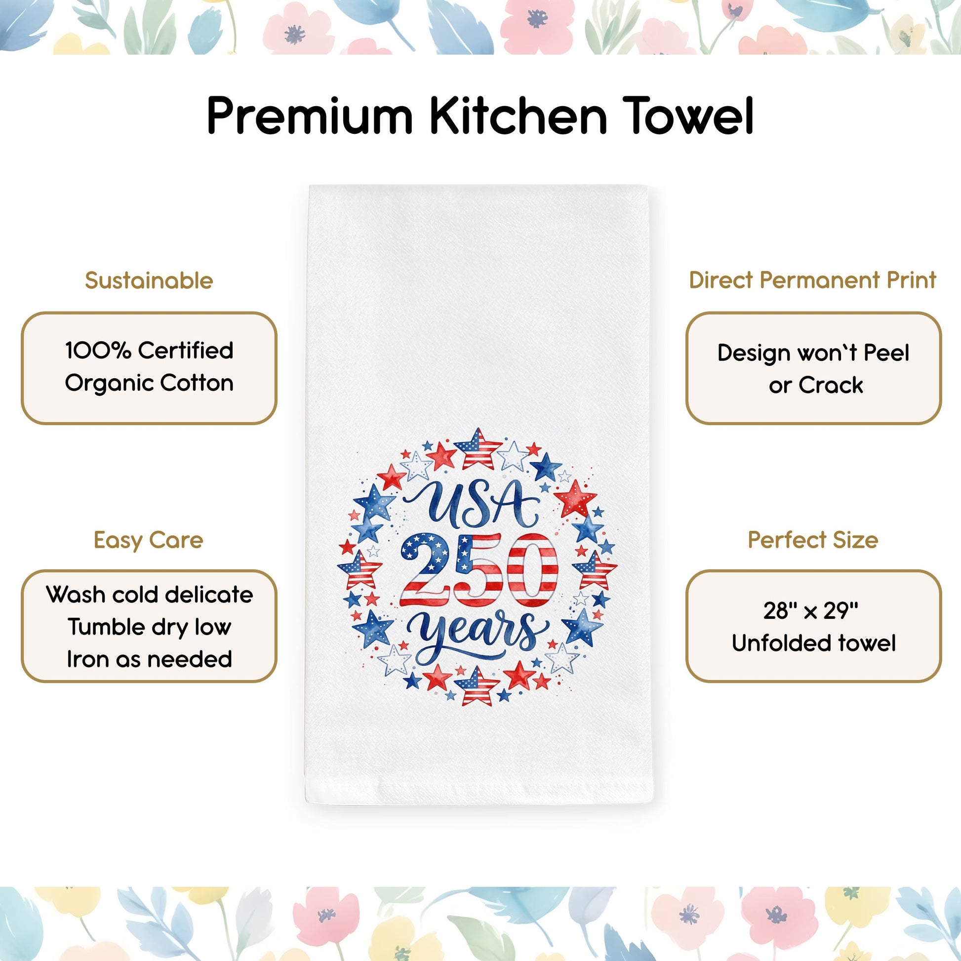 Organic cotton tea towel details and care highlights