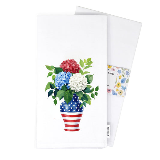 USA hydrangea vase tea towel folded with belly band