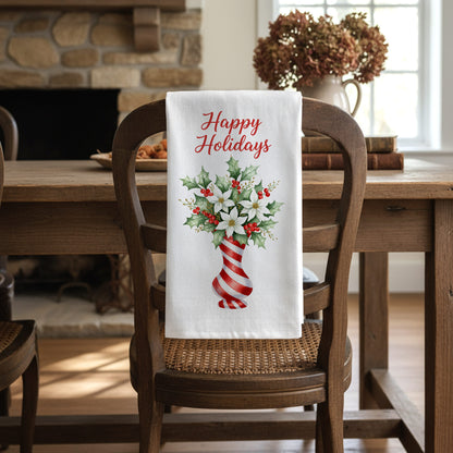 Candy Cane Tree and Poinsettia Vase - Holiday Tea Towels