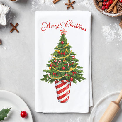 Candy Cane Tree and Poinsettia Vase - Holiday Tea Towels