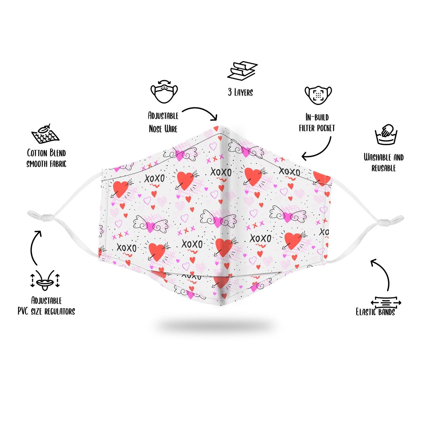 Premium 4 Layers Cotton Face Mask with Nose Wire and Filter Pocket for Adults and Teens