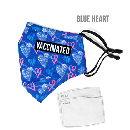 Vaccinated Cotton Face Mask with Nose Wire and Filter Pocket, Washable with Adjustable Ear loops - 2 Filters Included