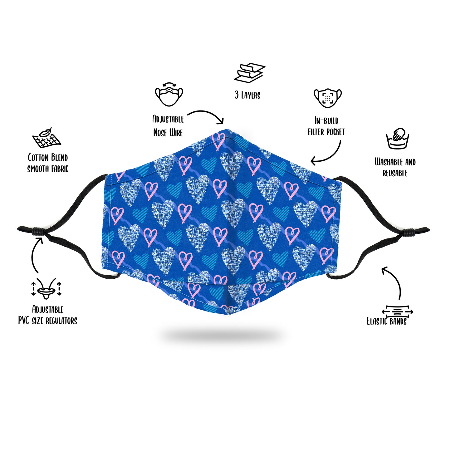 Premium 4 Layers Cotton Face Mask with Nose Wire and Filter Pocket for Adults and Teens