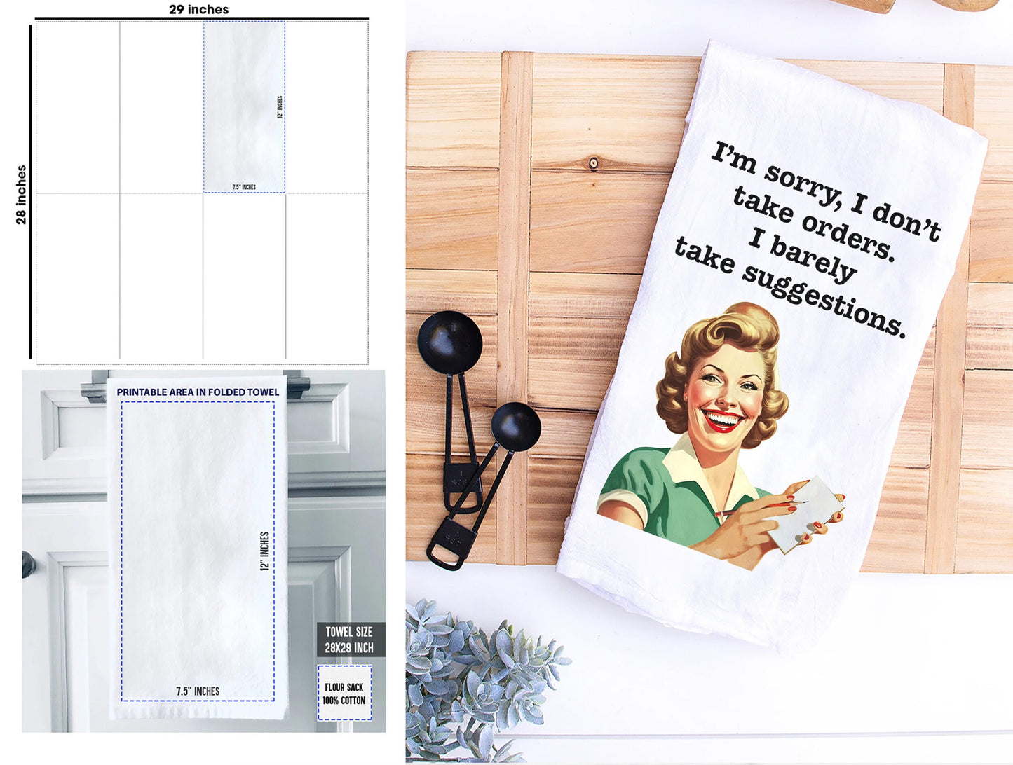 Retro Vintage Kitchen Towel, Funny Kitchen Towel, Poster Vintage Kitchen Towel with Funny Quote, Funny Flour Sack dish towel, Kitchen Decor