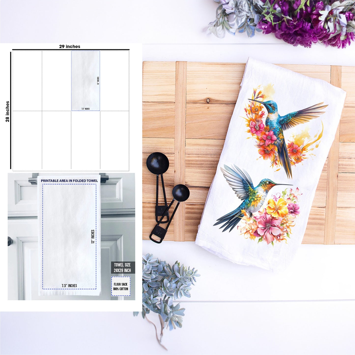 Hummingbirds Kitchen Towel, Kitchen Decorative Tropical Bird Hand Towel, Floral Hummingbird Dish Cloth Home Decor, Birds Printed Tea Towel
