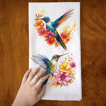 Hummingbirds Kitchen Towel, Kitchen Decorative Tropical Bird Hand Towel, Floral Hummingbird Dish Cloth Home Decor, Birds Printed Tea Towel