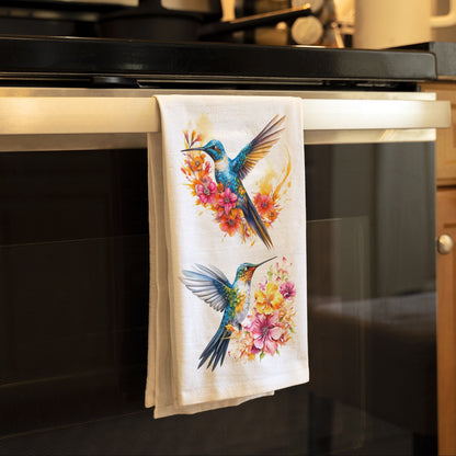 Hummingbirds Kitchen Towel, Kitchen Decorative Tropical Bird Hand Towel, Floral Hummingbird Dish Cloth Home Decor, Birds Printed Tea Towel