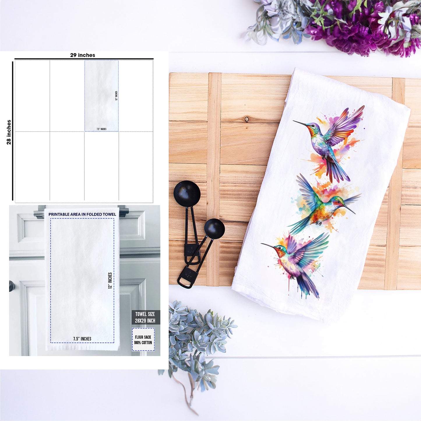 Hummingbird Kitchen Towel, Whimsical Wings Decorative Kitchen Tea Towel, Tropical Birds Kitchen Towel, Bathroom Decor, Christmas Gift Towel