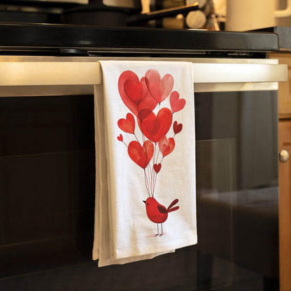Love's Flight Valentine's Day Flour Sack Kitchen Tea Towel, Valentines Day Decor, Love Kitchen Towel Decor