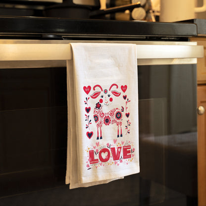 Love Spirit - Valentine's Day Flour Sack Kitchen Towel, Valentine Decor Kitchen Towel, Love Print Kitchen Decor