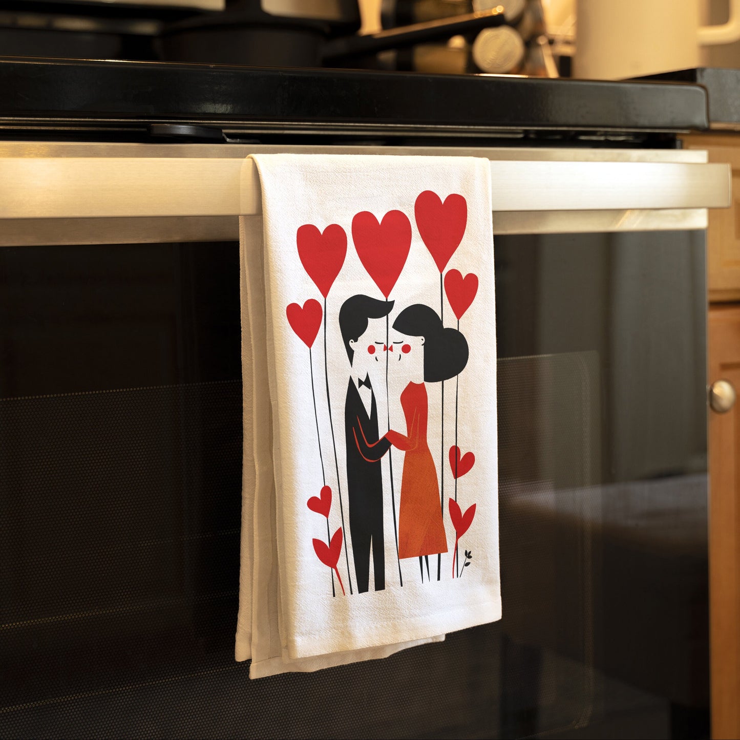 Embrace of Hearts Valentine's Day Flour Sack Kitchen Towel