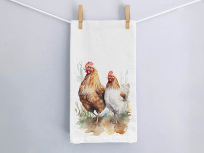 Chicken Kitchen Towel, Rooster Hen Tea Towels, Rooster Decor Towel, Farmhouse Kitchen Towel, Vintage Farmhouse Decor - Flour Sack Cotton