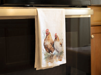 Chicken Kitchen Towel, Rooster Hen Tea Towels, Rooster Decor Towel, Farmhouse Kitchen Towel, Vintage Farmhouse Decor - Flour Sack Cotton
