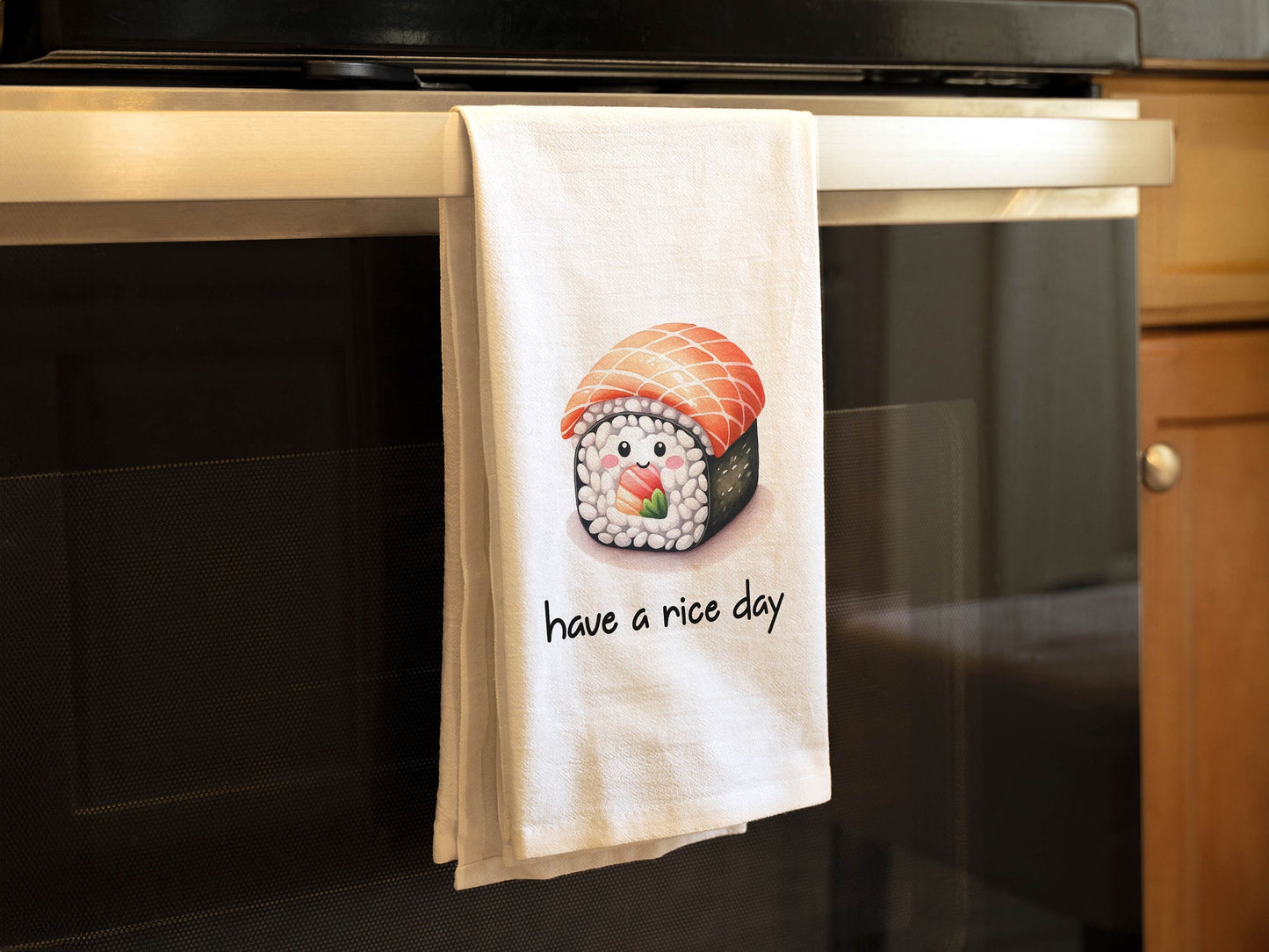 Cute Sushi Roll Towel - Have a Rice Day - Flour Sack Cotton Kitchen Towel