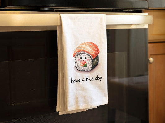 Cute Sushi Roll Towel - Have a Rice Day - Flour Sack Cotton Kitchen Towel