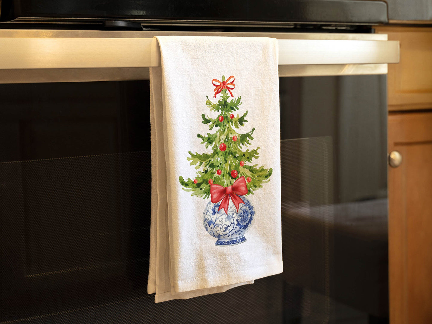 Chinoiserie Christmas Kitchen Towel, Merry Christmas Hand Towel, Chinoiserie Kitchen Decor, Chinoiserie Kitchen Towel Decor