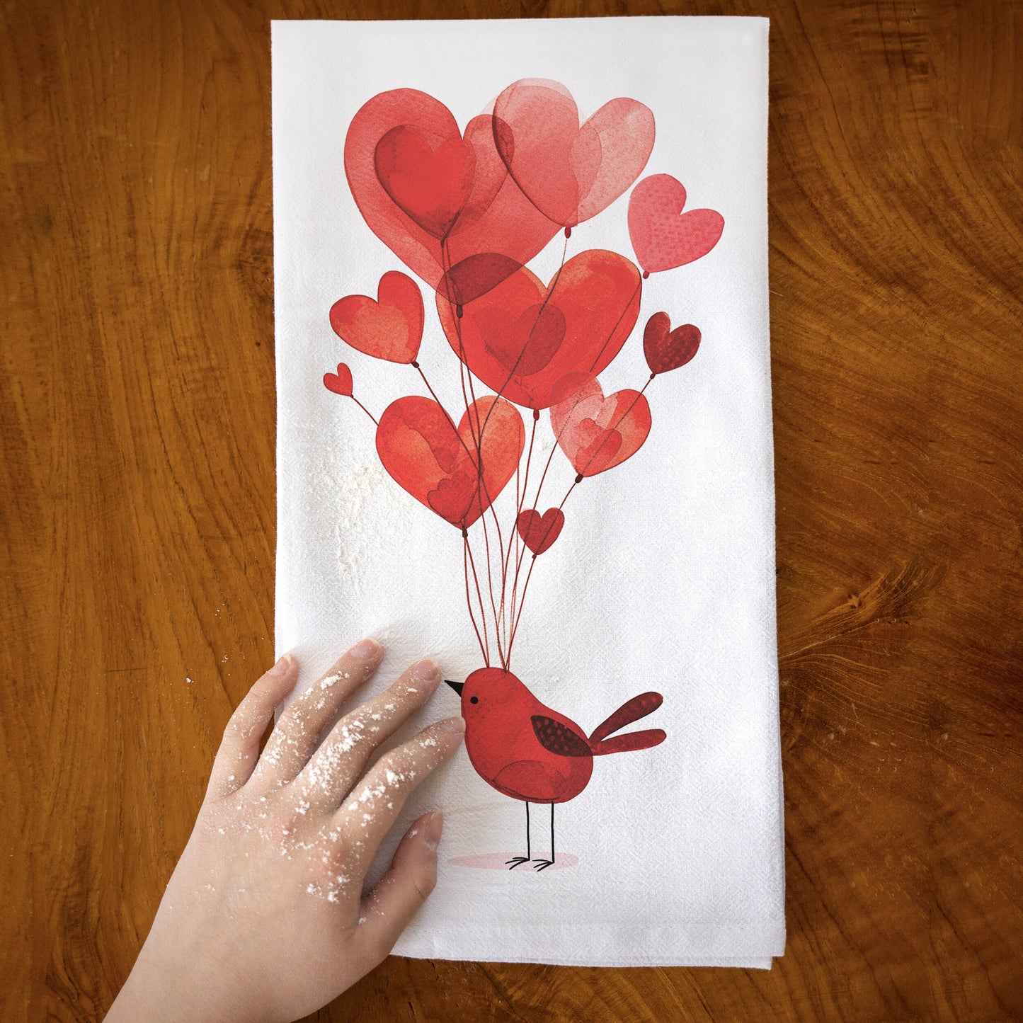Love's Flight Valentine's Day Flour Sack Kitchen Tea Towel, Valentines Day Decor, Love Kitchen Towel Decor