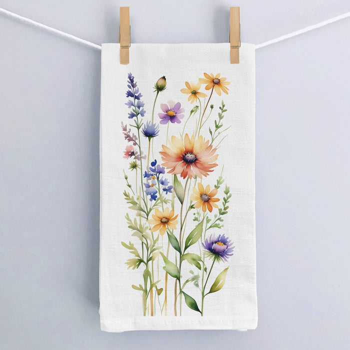 Watercolor Wildflower Kitchen Towel - organic cotton flour sack kitchen towel